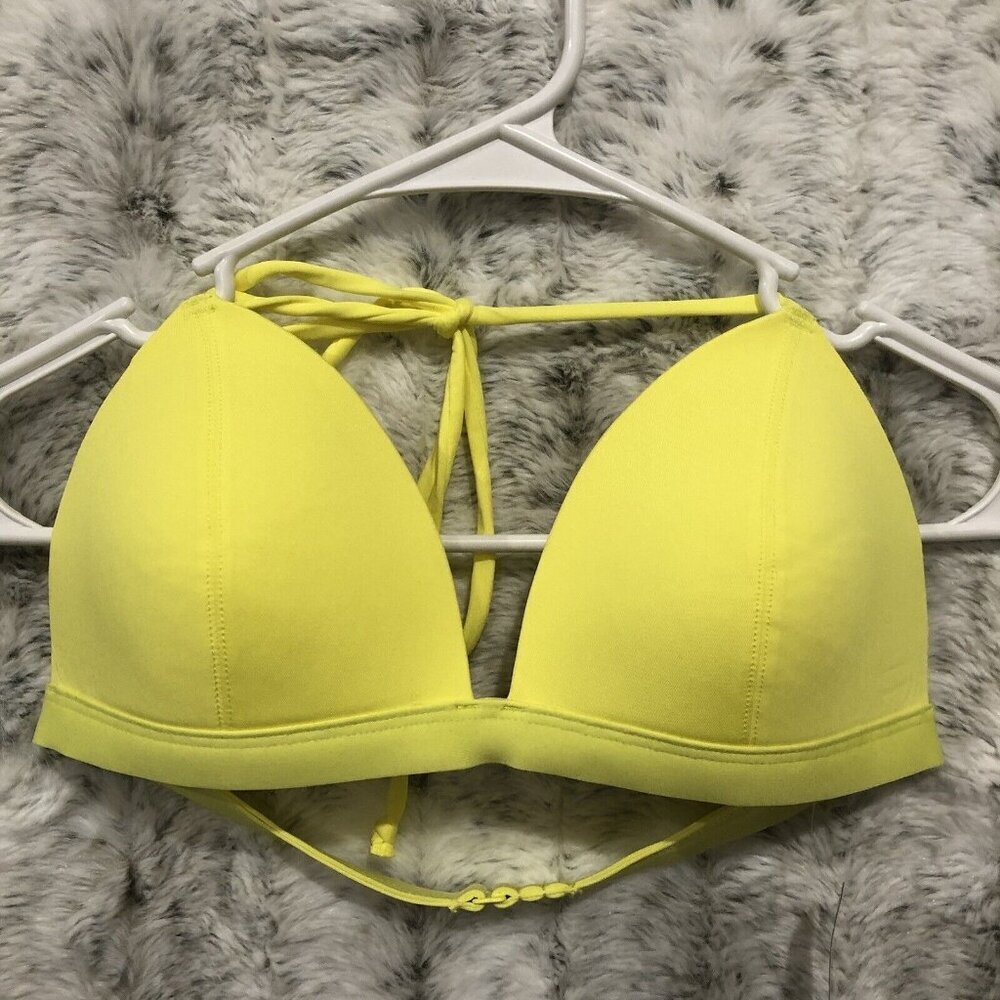 Adore Me Womens Triangle Swim Bikini Top Lightly Padded Yellow Size Small